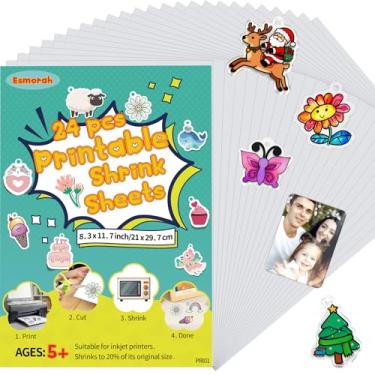Imagem de 24 folhas de papel retrátil para impressão, papel retrátil semiparente A4 para impressora a jato de tinta, plástico retrátil imprimível para crianças, faça-você-mesmo chaveiro para o Dia das Mães, Dia