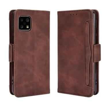 Imagem de Capa para SHARP Aquos Sense 5G,Retro magnético Flip Case,Design de carteira de couro PU com slots de cartão removíveis -Brown
