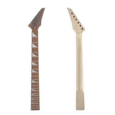 Imagem de YoungMonic Pescoço de substituição para guitarra elétrica de 24 trastes, bordo em escala de 64 cm com escala de jacarandá sem encadernação e incrustação de barbatana de tubarão, porca de trava, peças