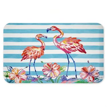 Imagem de Tapete antifadiga com listras flamingo pinceladas, tapete ergonômico acolchoado para cozinha e pé com suporte antiderrapante, tapete confortável ecológico, design de Paul Brent, 76 cm x 45 cm