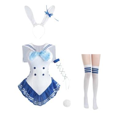 Imagem de NSPSTT Fantasia de coelho adulto anime cosplay fantasia coelho Senpai cosplay body roupa de Halloween azul, Azul, XXG