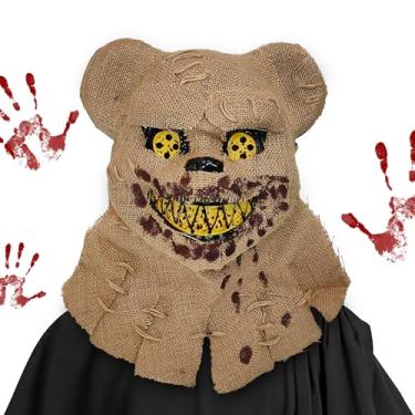 Imagem de Glodecart Máscara de Halloween, máscara de urso animal para decoração de festa de aniversário de Halloween, capa de cabeça de serapilheira de urso assustador, máscara de terror sangrento para homens e