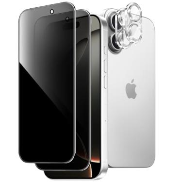 Imagem de NECARSIN Pacote com 2 + 2 protetores de tela de privacidade para iPhone 17 com protetor de lente de câmera brilhante, vidro temperado anti-espião 9H, antiarranhões, sem bolhas [6,3 polegadas]