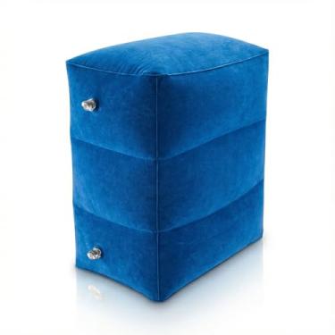 Imagem de Almofada Inflável para Pés e Pernas Apoio Ajustável com 3 Alturas Material PVC com Cobertura Aveludada Azul para Viagens e Conforto