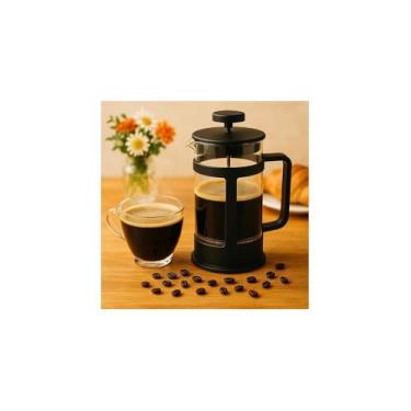 Imagem de Cafeteira Francesa 350ml, Vidro Borossilicato e Aço Inoxidável, Preta, 15cm x 8cm, Sistema de Filtro com Tela Metálica