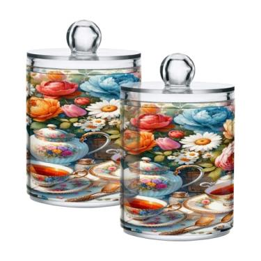 Imagem de Qilmy Pacote com 2 suportes florais para chá da tarde, frascos de boticário de 400 ml, vasilha organizadora de banheiro para cotonetes, bolas de algodão, almofadas de maquiagem, fio dental, sais de