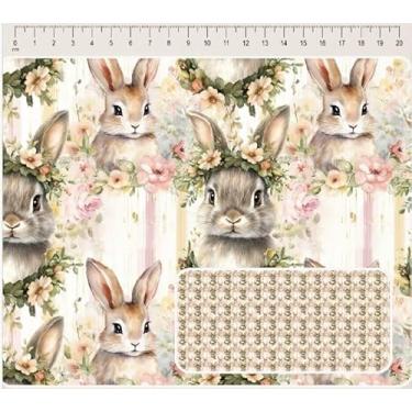 Imagem de Tecido Tricoline Digital Páscoa Coelho com coroa de flores 50 x 150 cm