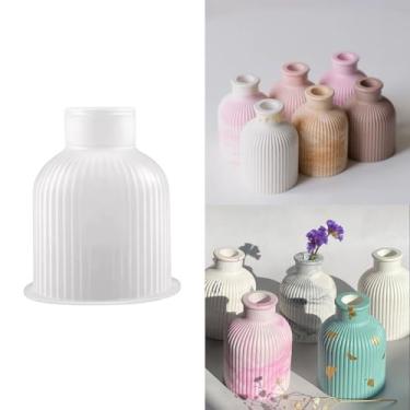 Imagem de Molde de Silicone Vaso Redondo Listrado para Cimento Resina Gesso Forma Vaso Canelado