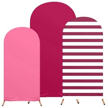 Imagem de Conjunto de 3 capas de arco rosa para arco de casamento, elastano elástico, 1,2 m, 1,5 m, 1,8 m, capa de arco rosa choque para festa de casamento, aniversário, chá de bebê, banquete, cerimônia