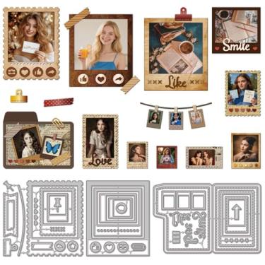Imagem de GLOBLELAND Moldes de corte de pasta Polaroid vintage para fazer cartões, porta-fotos, recortes de metal, pasta de arquivo retrô, matrizes recortadas para decoração de artesanato em papel de scrapbook