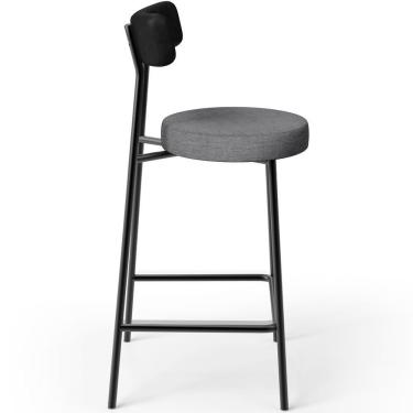 Imagem de Banqueta Baixa Cozinha Sala Jantar Milão L02 Couríssimo Preto Linho Cinza Escuro - Lyam Decor