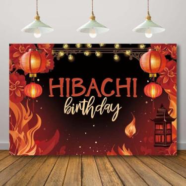 Imagem de Rcoaror Hibachi pano de fundo de festa de aniversário japonês asiático para fotografia tema de jantar Hibachi lanterna bolo mesa banner churrasco Hibachi churrasco cabine de fotos decoração 180 x 129