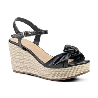 Imagem de Sandália Anabela Preta Couro Legítimo Solado PU Super Leve Sola TR Macia (BR, Adulto, Numérico, M, 36)