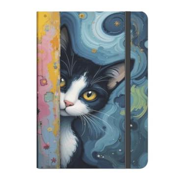 Imagem de Caderno GATO CAPA DURA CRIATIVA – Criativo 160 Páginas Anotações Bullet Journal - 21x14, Ideal para Anotações e Bullet Journal(GATO FAIXA COLORIDA FUNDO AZUL,COM pauta (para Escrever))