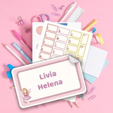 Imagem de Kit de Etiquetas Escolares Personalizadas Fadas 02, adesivos para material escolar de menina com nome, resistente à água, ideal para volta às aulas