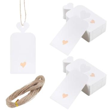 Imagem de MAYJOYDIY 200 etiquetas de papel para presente com corda de juta de 40 m, etiquetas de papel retangulares brancas com coração 9 × 5 cm, etiqueta pendurada em branco para casamento, Natal, festa de