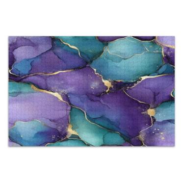 Imagem de Quebra-cabeças de mármore roxo dourado 500 peças para adultos, jogos de quebra-cabeça com letras na parte de trás