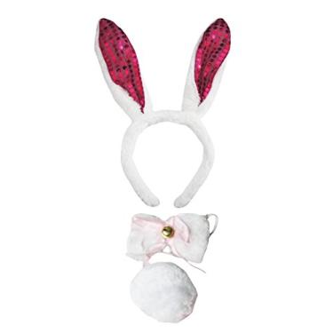 Imagem de Petitebella Tiara de orelha de coelho, 3 peças (branco/rosa choque, lantejoulas tamanho único)