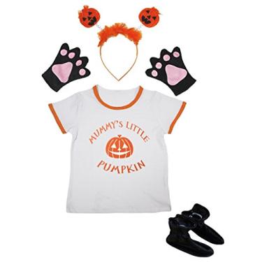 Imagem de Petitebella Camisa de abóbora, faixa de cabeça, luva, sapatos, crianças, 4 peças, fantasia (5 a 6 anos)