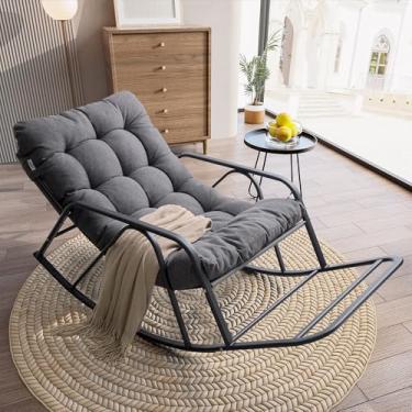 Imagem de IRONCK Cadeira de balanço para pátio com almofada, cadeira de balanço grande ao ar livre com apoio de braço e apoio para os pés, cadeira de balanço moderna para sala de estar interna, jardim, varanda