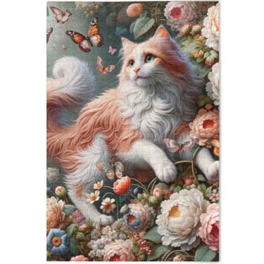 Imagem de Quebra-cabeça de gato floral barroco gatinho personalizado 1000 peças para adultos presentes engraçados de tecnologia de jogo difícil quebra-cabeça brinquedo obra de arte, 75 cm x 50 cm