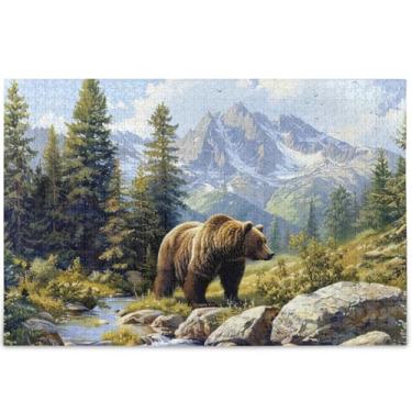 Imagem de Quebra-cabeça paisagem urso pardo montanha personalizado adultos 1000 peças presentes tecnológicos para amantes quebra-cabeça arte divertida quebra-cabeça brinquedo jogo de arte, 75 cm x 50 cm