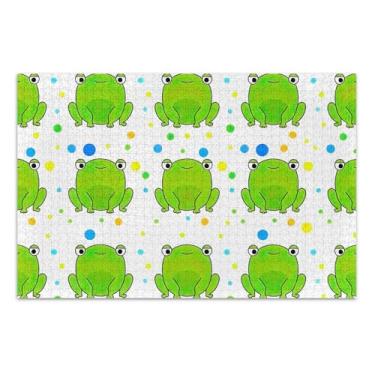 Imagem de Jigsaw 1000 quebra-cabeças para adultos decoração de pintura animal brinquedo adulto divertido fofo desenho animado sapos verdes engraçados presentes de jogo de quebra-cabeça, 75 x 40 cm