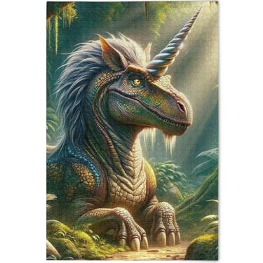 Imagem de Quebra-cabeça de dinossauro unicórnio engraçado personalizado 1000 peças para adultos Engraçado Único Divertido Brinquedo Adulto Família Brinquedo Artwork, 75 cm x 50 cm