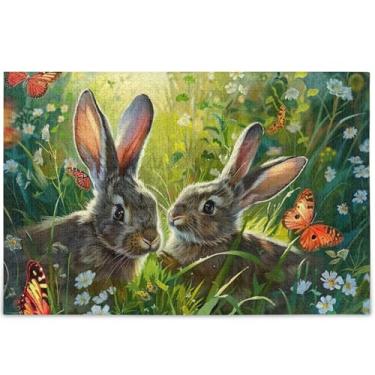 Imagem de Quebra-cabeças personalizados com pintura de coelhos, prado para adultos, 1000 peças, jogo de natureza, engraçado, família, divertido, quebra-cabeças, arte animal, 75 x 50 cm
