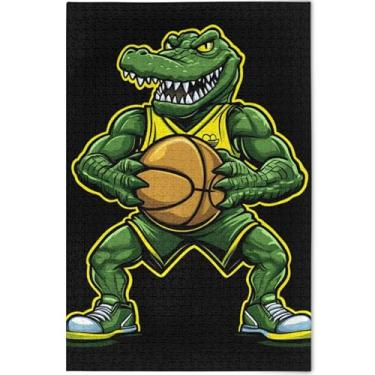 Imagem de Quebra-cabeça de basquete jacaré engraçado 500 peças para adultos amantes presentes família quebra-cabeça personalizado diversão família decoração de arte animal, 52 cm x 37,8 cm