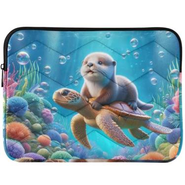 Imagem de Capa para laptop personalizada tartaruga marinha lontra mundo subaquático para MacBook Pro 14 manga acessórios de computador capa para notebook universal 13-14 polegadas