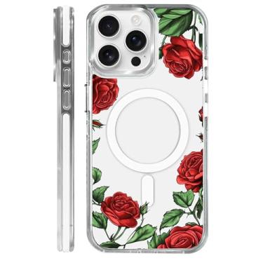 Imagem de MQJCYB Capa magnética para iPhone 15 Pro Max com design em base transparente, compatível com MagSafe, capa protetora fina de TPU macio para telefone feminino e feminino