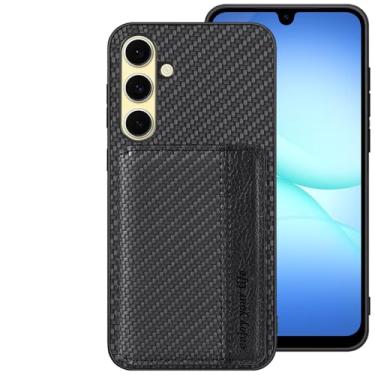 Imagem de Futanwei Capa carteira para Samsung Galaxy A17 5G com porta-cartões | para capa de telefone Pinwheel Plus 6 [design padrão de fibra de carbono] [2 compartimentos para cartão de crédito embutidos] Capa