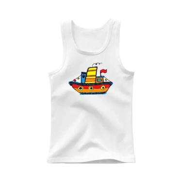 Imagem de Camiseta Sem Mangas De Algodão Para Menino Com Estampa De Barco, Top D