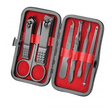 Imagem de Kit de cuidados com unhas de aço inoxidável preto com estojo, conjunto completo de ferramentas de manicure e pedicure para unhas das mãos e dos pés, kit de cuidados portátil e durável, cortador de