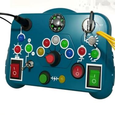 Imagem de Brinquedo Sensorial Interativo Montessori com Luz LED, Bússola, Manual e Eletrônico com e Luzes Coloridas Alimentado por 2 Pilhas para Crianças 2 Anos ou Mais (AZUL)