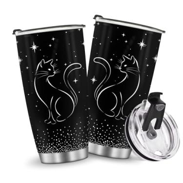 Imagem de Copos isolados caneca copo presentes de aniversário de Natal para homens pai avô meninas meninos 590 ml acessórios essenciais de viagem devem ter alça gelada fria gatos pretos