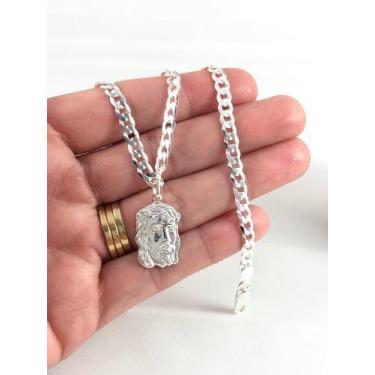 Imagem de Conj. Corrente Pulseira Prata 925 Grumet Face Cristo 60cm 20 - Lojas L
