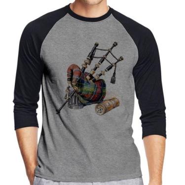 Imagem de Camiseta Raglan Gaita de Foles Manga 3/4 - Foca na Moda, Cinza, Preto,
