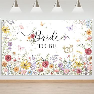 Imagem de Mocsicka Bride to Be Banner Pano de fundo de flores silvestres para chá de panela, decoração de festa de despedida de solteira, adereços de cabine de fotos