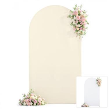 Imagem de Capa de arco bege branca de 2,2 m com elástico e elastano para chá de bebê, festa de aniversário, chá de panela, balão, suporte de arco, banquete, fotos, arcos e fundo