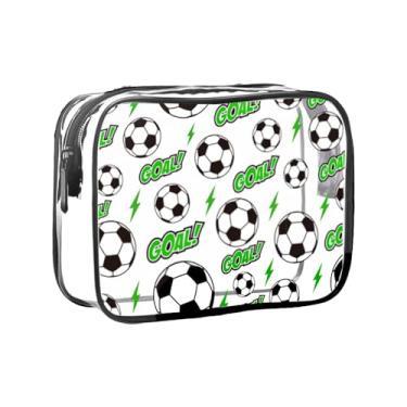 Imagem de Bolsa de cosméticos transparente estilo futebol, aprovada por companhias aéreas, bolsa de lavagem de maquiagem para homens e mulheres, bolsa de higiene pessoal, Preto, Futebol