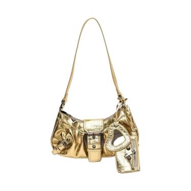 Imagem de GORGLITTER Bolsa de ombro feminina Y2k com fivela Western Vintage Hobo PU couro com bolsa de moedas, Dourado, One Size
