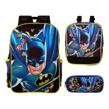 Imagem de Kit Mochila Infantil Costas Batman Lancheira Térmica Tam G - Plike