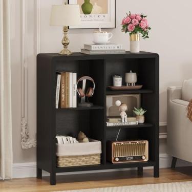Imagem de FATORRI Estante de livros de 5 cubos, estante de madeira com 3 prateleiras ajustáveis, prateleira organizadora de armazenamento de cubos de fazenda para espaço pequeno, quarto, sala de estar (preto)