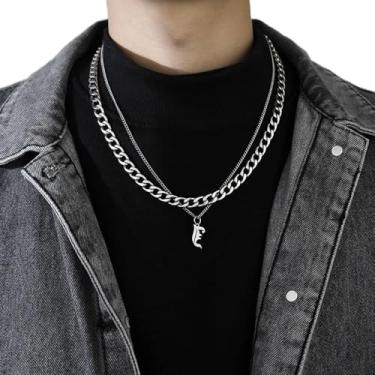 Imagem de Colar de aço de titânio, presente de amigos, simples, com letras cubanas, presente de namorado, camada dupla, casal, F, Liga de aço, Sem Pedra Preciosa