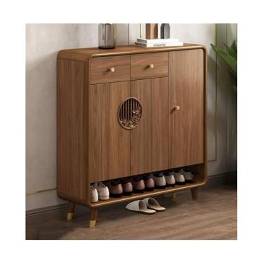 Imagem de Organizador de sapatos estilo chinês com moldura de madeira maciça, organizador de sapatos com portas e gaveta, armário de armazenamento independente de sapatos para entrada e sala de estar (tamanho