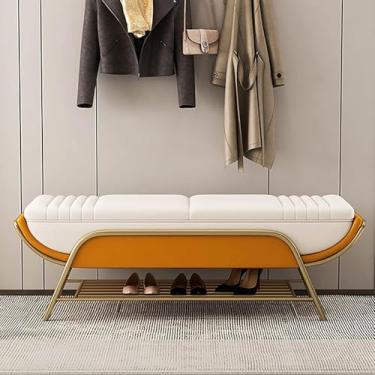 Imagem de Banco moderno de sapateira com prateleira de armazenamento, banco estofado de couro sintético, banco de entrada premium organizador de armazenamento de sapatos - A 80 x 40 x 45 cm (31 x 16 x 18
