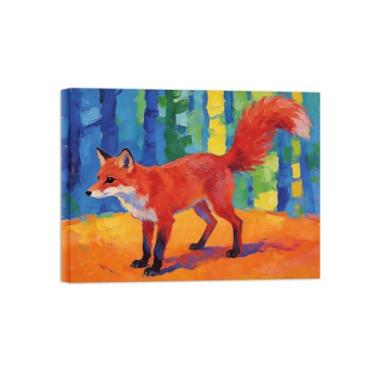 Imagem de Impressão em tela de arte de parede animal - Raposa na floresta - Pintura de decoração moderna - Imagens para casa prontas para pendurar tela embrulhada 60 x 80 cm 24 x 31 polegadas
