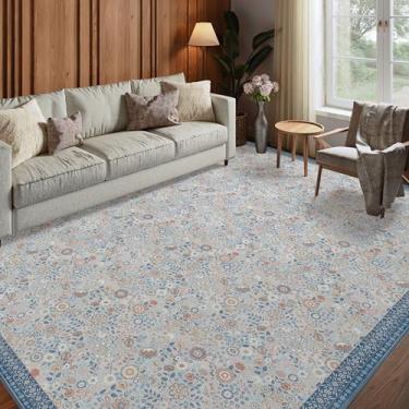 Imagem de Clemile Tapete floral 12 x 18 cm - Tapete lavável antiderrapante vintage para sala de estar - Tapete macio e resistente a manchas para cozinha, quarto, sala de jantar, interior, azul marinho